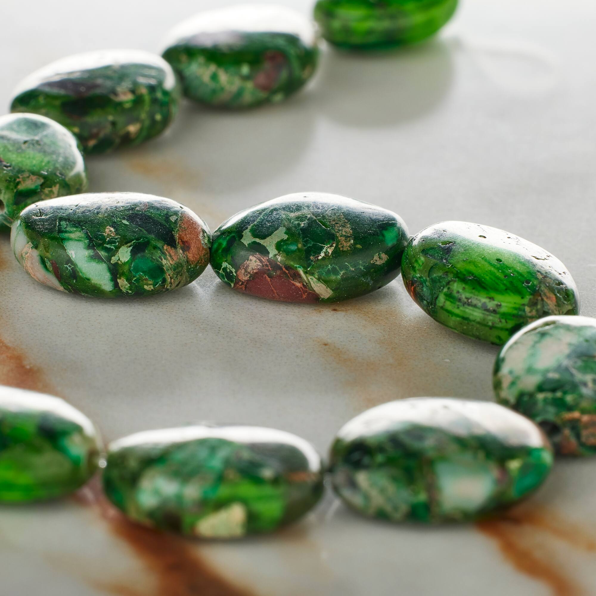 Green Imperial Jasper Oval Beads, 14mm by Bead Landing™